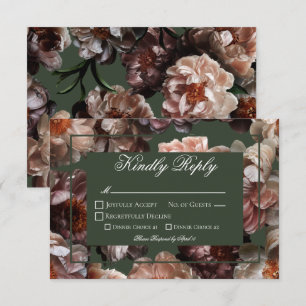 Boho Dark Peony Flowers Modern Wedding RSVP Card