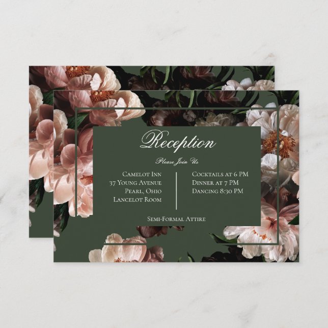 Boho Dark Peony Flowers Wedding Reception  Enclosure Card (Front/Back)