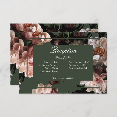 Boho Dark Peony Flowers Wedding Reception  Enclosure Card