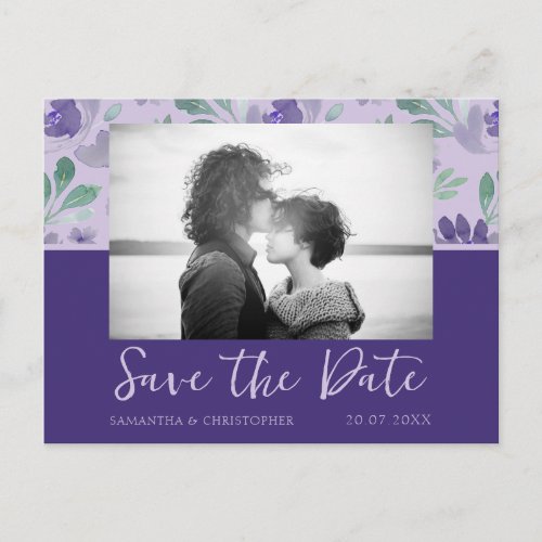 Boho Dark Purple Save the Date Wedding Postcard