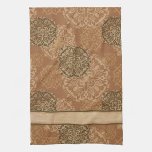 Boho Dark Rust Mandalas Kitchen Towel