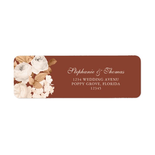 Boho Dark Terracotta Floral Return Address Label (Front)