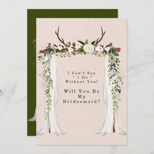 Boho Dear Antlers Canopy Will You Be My Bridesmaid Invitation