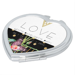 Boho Deco Gold Dots Stripes Watercolor Floral Compact Mirror