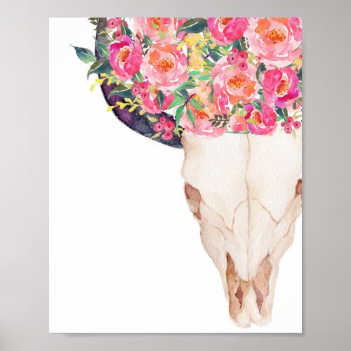 Boho Decor Bohemian Wall Art Cow Skull Poster