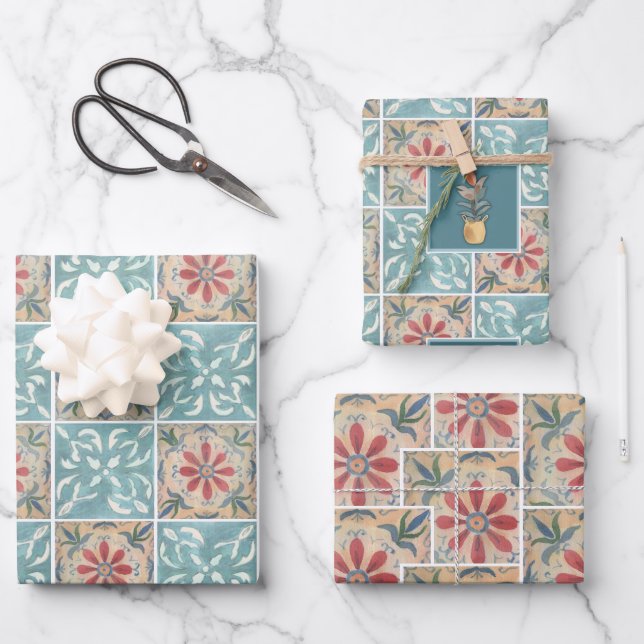 Boho Decorative Mulitple Tile Wrapping Paper Sheets (Front)