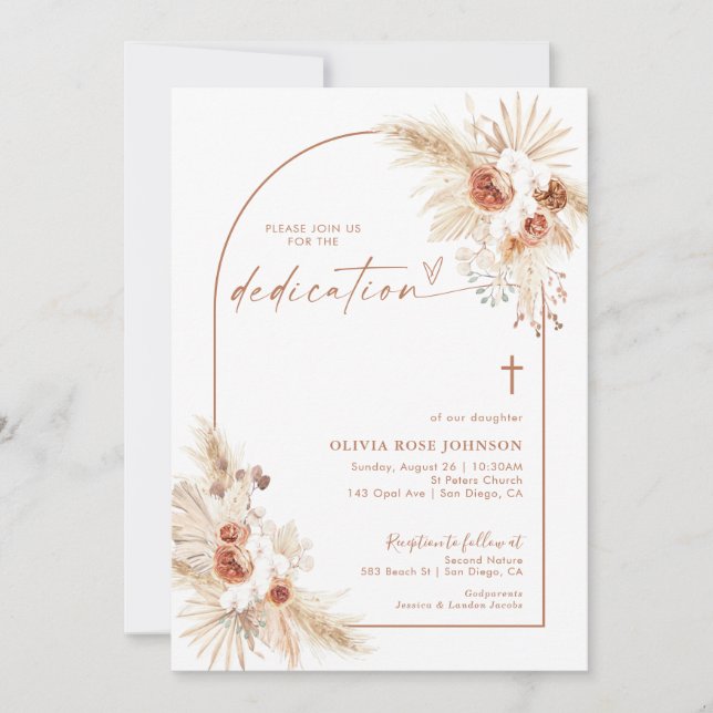 Boho Dedication Invite | Pampas Grass Boho Baptism (Front)
