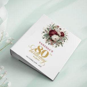 Boho Deep Red Floral 80th Birthday Ring Binder