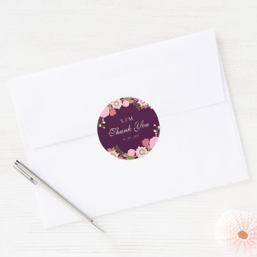 Boho Deep Wine Party Favors Floral Wedding Classic Round Sticker