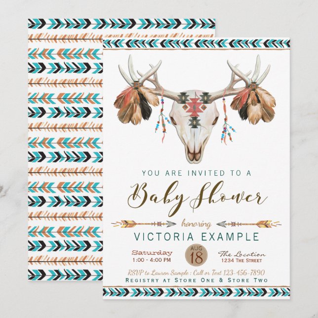 Boho Deer Antler Baby Shower Invitations (Front/Back)