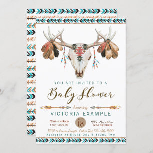 Boho Deer Antler Baby Shower Invitations