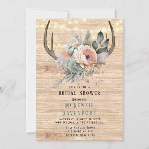 Boho Deer Antler Floral Bridal Shower Invitation