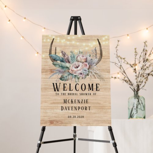 Boho Deer Antler Floral Bridal Shower Welcome Sign