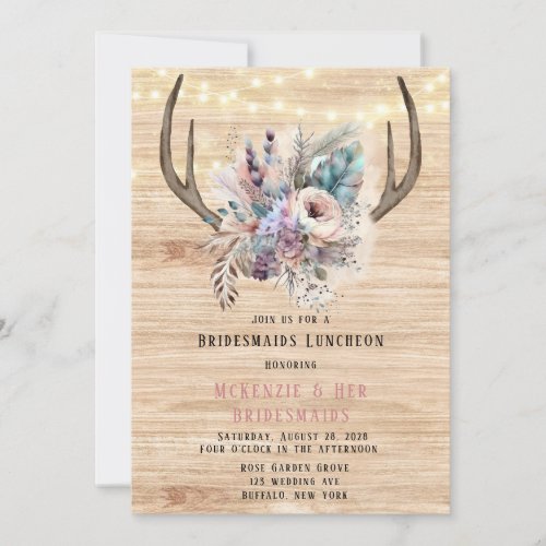 Boho Deer Antler Floral Bridesmaids Luncheon Invitation