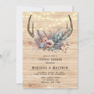 Boho Deer Antler Floral Couples Shower Invitation