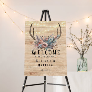 Boho Deer Antler Floral Wedding Welcome Sign