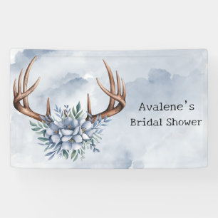 Boho Deer Antler with Blue Florals Wedding Banner