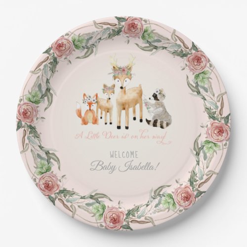 BOHO Deer Antler Woodland Animals Baby Girl Paper Plates