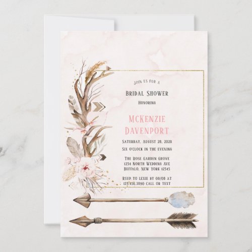 Boho Deer Antlers and Florals Arrows Bridal Shower Invitation