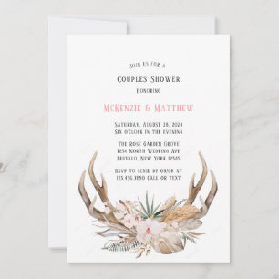 Boho Deer Antlers and Florals Couples Shower Invitation