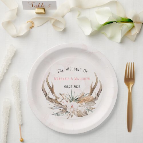 Boho Deer Antlers and Florals Wedding Paper Plates