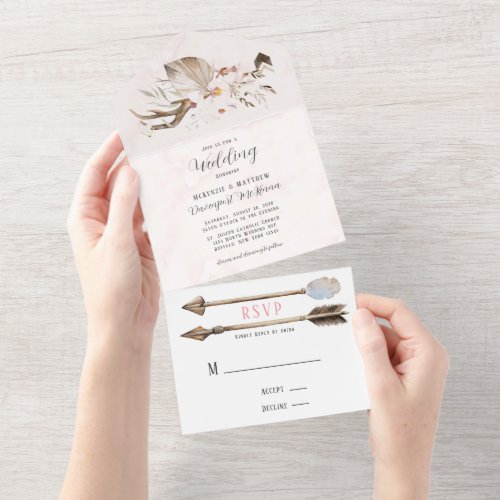Boho Deer Antlers Arrow And Feathers Wedding All I All In One Invitation