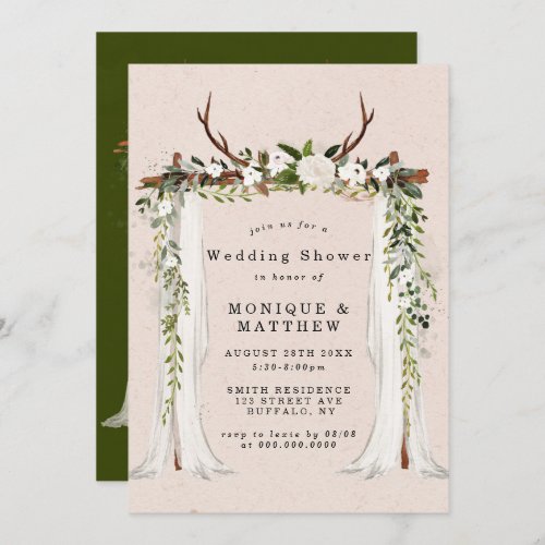 Boho Deer Antlers Canopy Wedding Shower Invitation