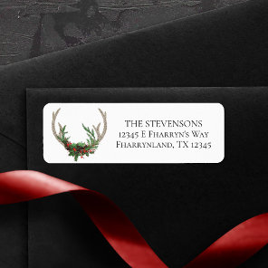Boho Deer Antlers | Rustic Christmas Address Label