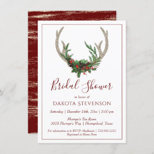 Boho Deer Antlers Rustic Christmas Bridal Shower Invitation
