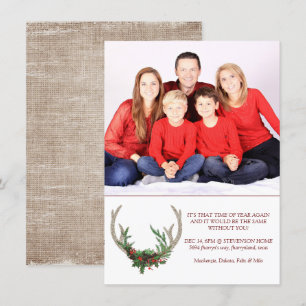 Boho Deer Antlers   Rustic Christmas Floral Photo Holiday Card
