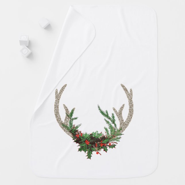Boho Deer Antlers | Rustic Red Christmas Floral Baby Blanket (In Situ)