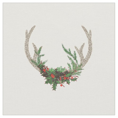 Boho Deer Antlers  Rustic Red Christmas Floral Fabric