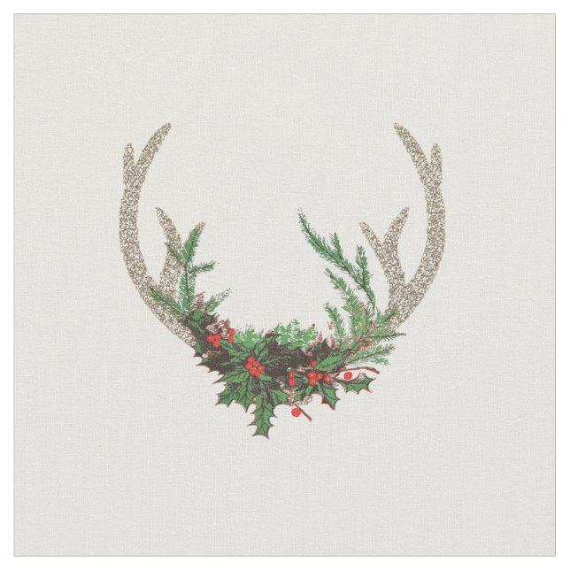 Boho Deer Antlers | Rustic Red Christmas Floral Fabric (Close Up)