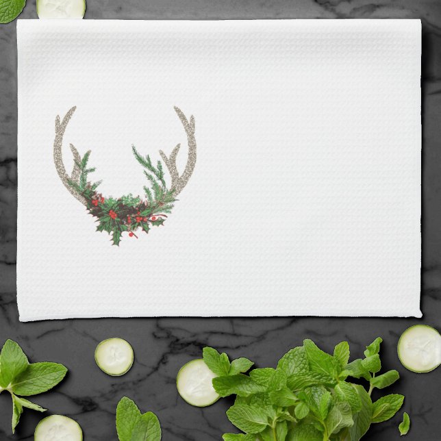 Boho Deer Antlers | Rustic Red Christmas Floral Kitchen Towel (Creator Uploaded)