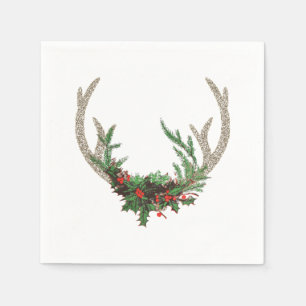 Boho Deer Antlers Rustic Red Christmas Floral Napkins