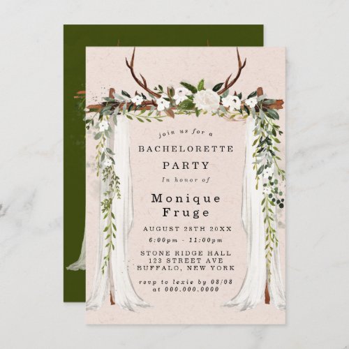 Boho Deer Antlers White Canopy Bachelorette Party Invitation