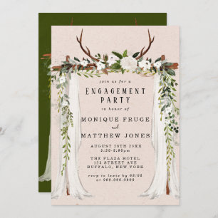 Boho Deer Antlers White Canopy Engagement Party Invitation