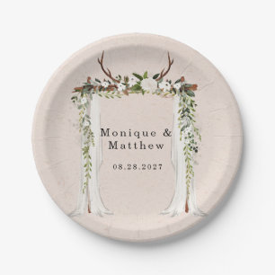 Boho Deer Antlers White Canopy Rustic Wedding Paper Plates