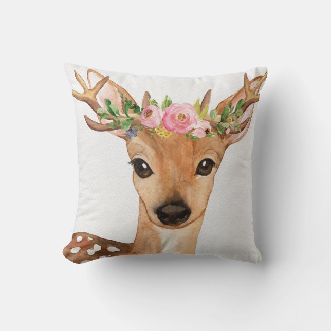 Boho Deer Antlers Woodland Baby Nursery Pillow (Front)