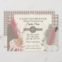 Boho Deer Bear Woodland Forest Plaid Baby Shower Invitation