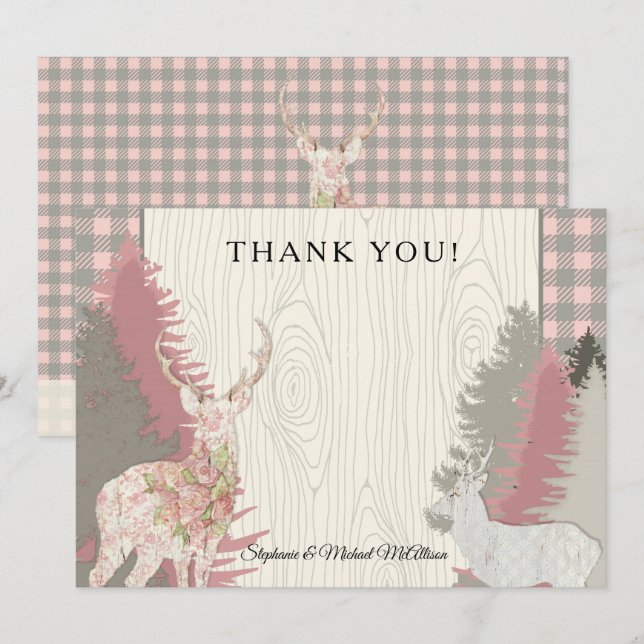 Boho Deer Bear Woodland Forest Plaid Thank You Invitation (Front/Back)