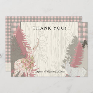 Boho Deer Bear Woodland Forest Plaid Thank You Invitation