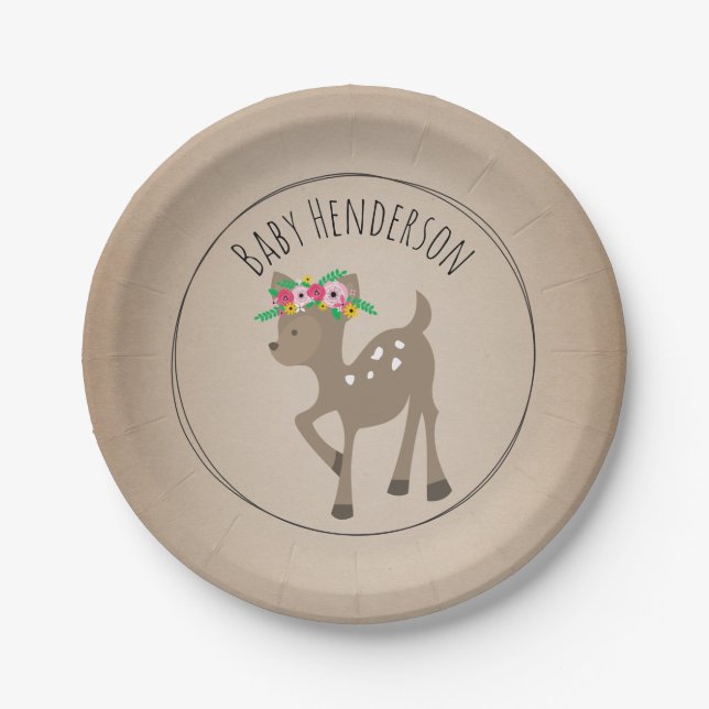 Boho Deer Cardstock Inspired Custom Baby Shower Paper Plates (Front)