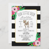 Boho Deer Floral Striped Baby Shower Invitation