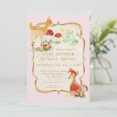 BOHO Deer Fox Owl Forest Pink Girl Baby Shower Invitation (Standing Front)