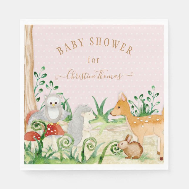 BOHO Deer Hedgehog Owl Forest Woodsy Baby Shower Napkins (Front)