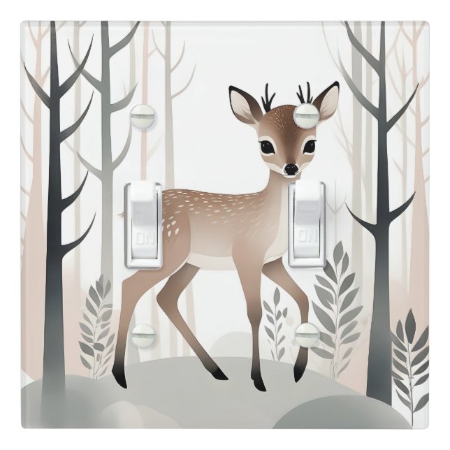 Boho Deer in Forest Nursery Kid Room Light Switch (In Situ)