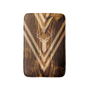 Boho deer on rustic wood bath mat