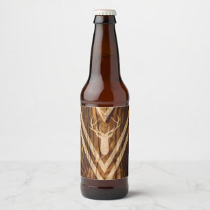 Boho deer on rustic wood beer bottle label