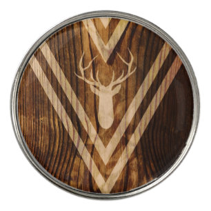 Boho deer on rustic wood golf ball marker